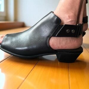 Life Stride Black Mules with Velcro Ankle Strap